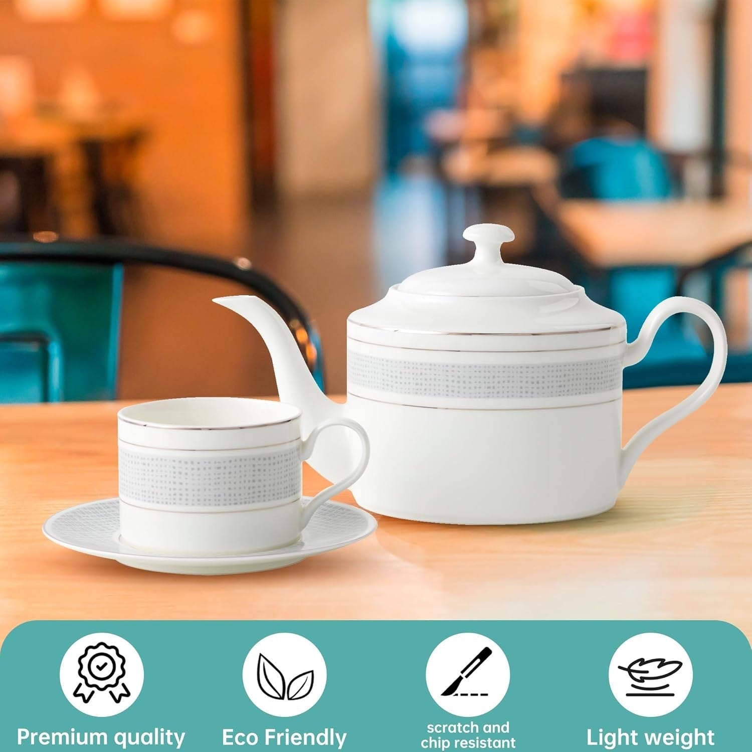 1.3L Fine China Teapot White Ceramic Tea Pot 4-6 Cups Silver Rim