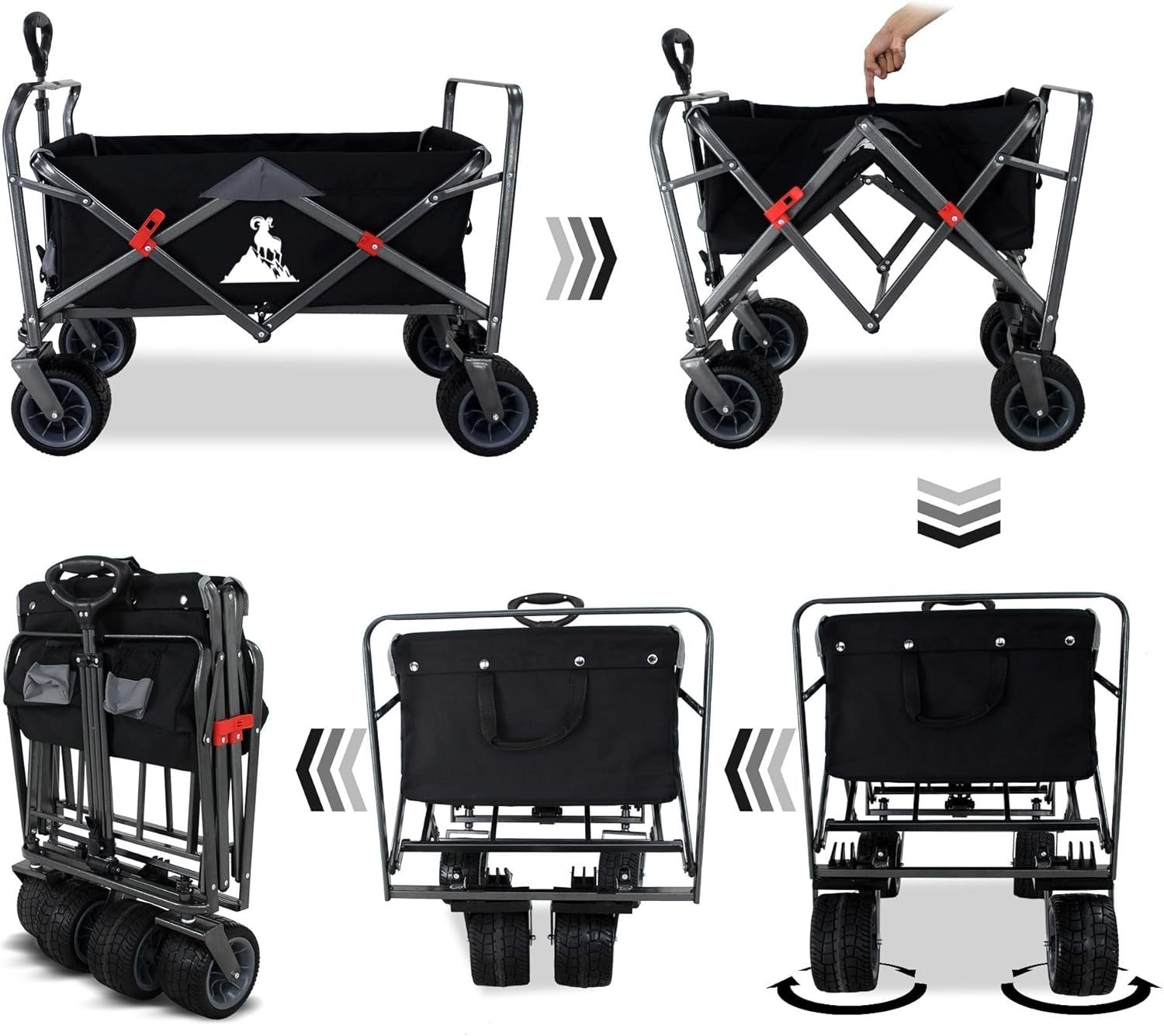 Heavy Duty All-Terrain Folding Wagon 120kg Collapsible Garden Cart w/ Wide Wheel