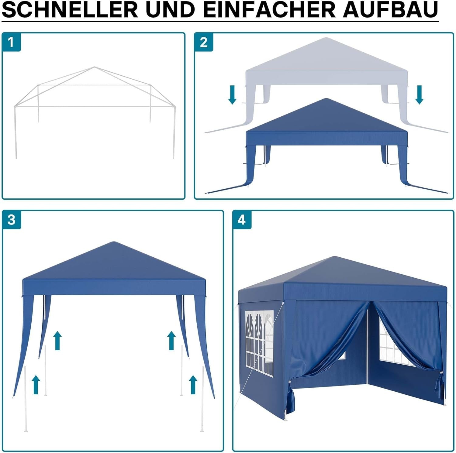 3x3m Blue Pavilion Gazebo Party Tent Removable Sides UV50+ Garden Outdoor