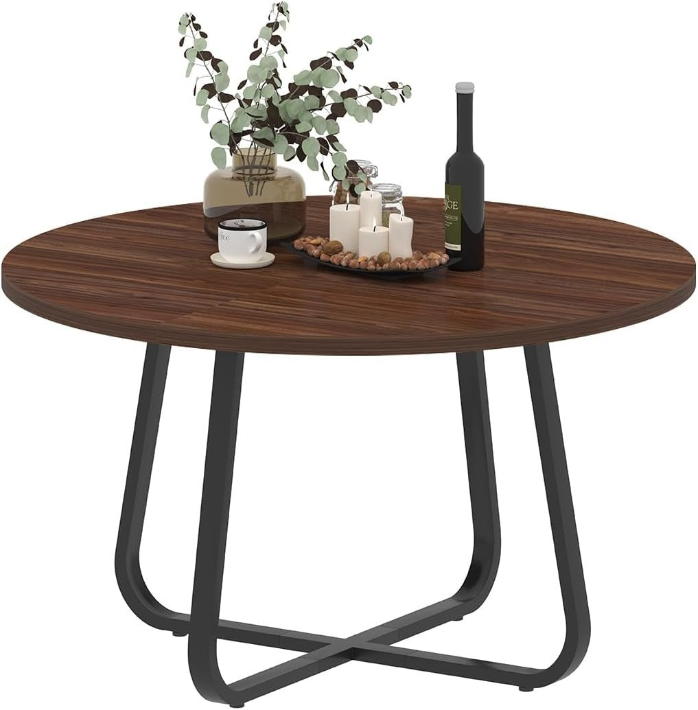 Round Walnut Dining Table 4-6 Seater Wood Metal Kitchen Home 130cm