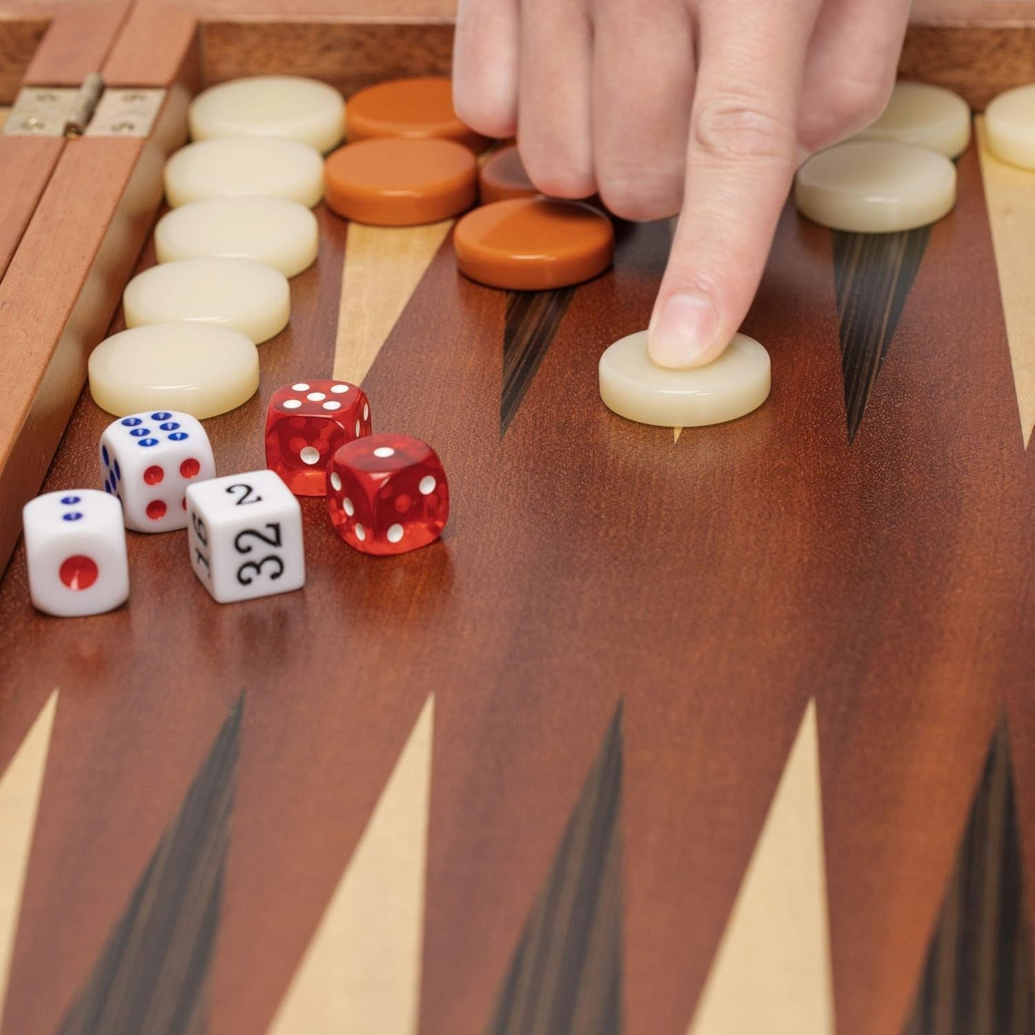 Wooden Backgammon Set 43cm Inlaid Board Luxury Case Dice Cups Strategy Game