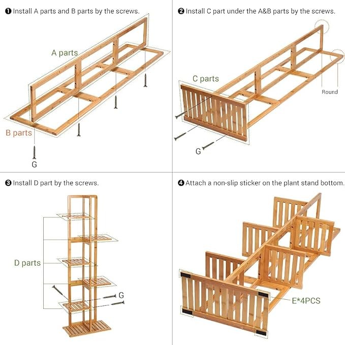 6 Tier Tall Bamboo Plant Stand Indoor Outdoor Corner Shelf Flower Holder