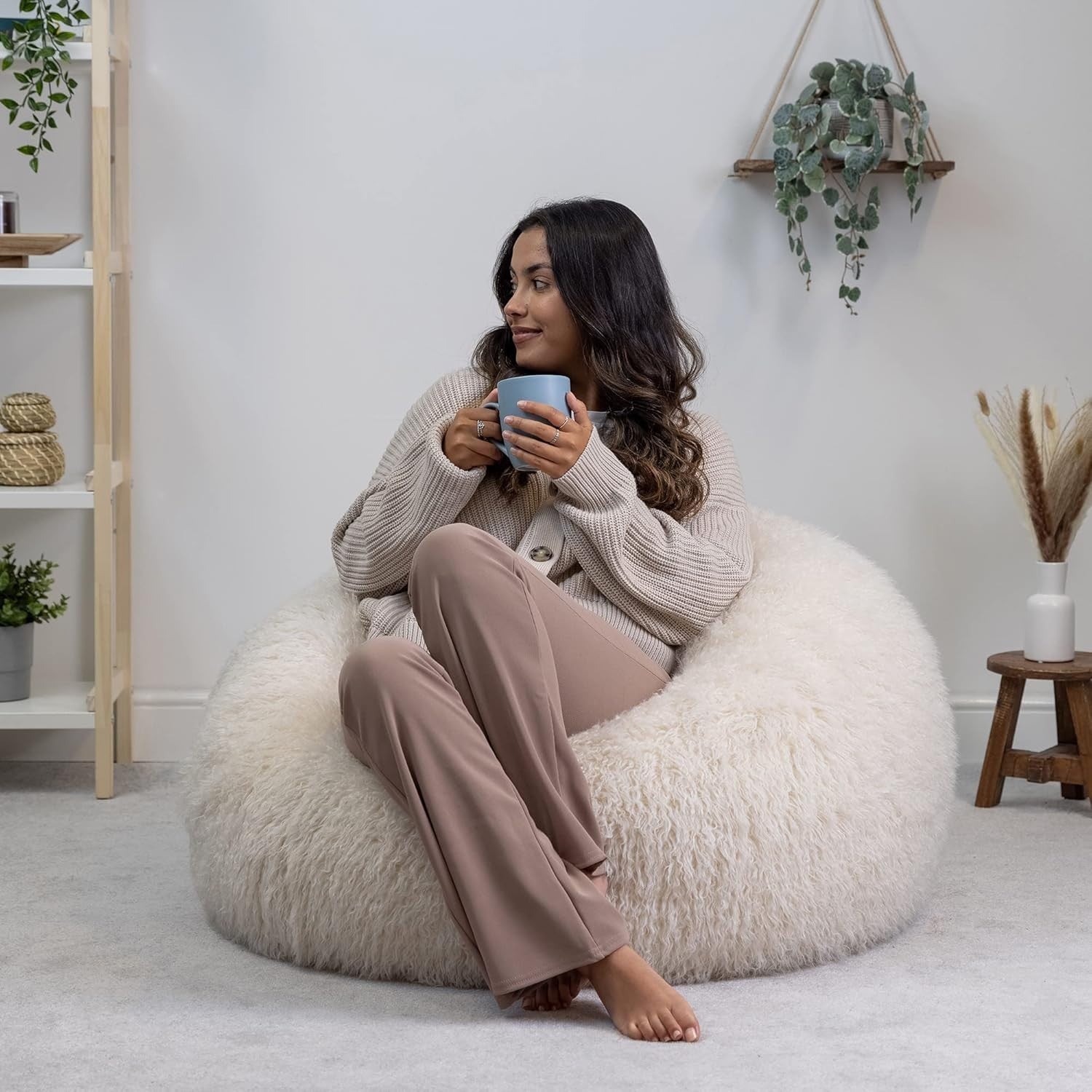 Luxury Mongolian Faux Fur Bean Bag Chair Adult Size Comfy Lounge Seat