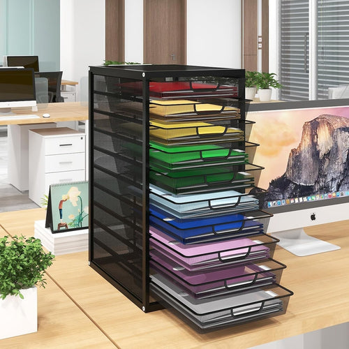 Desktop Mesh File Organizer 10 Drawers Large Office Paper Storage Box