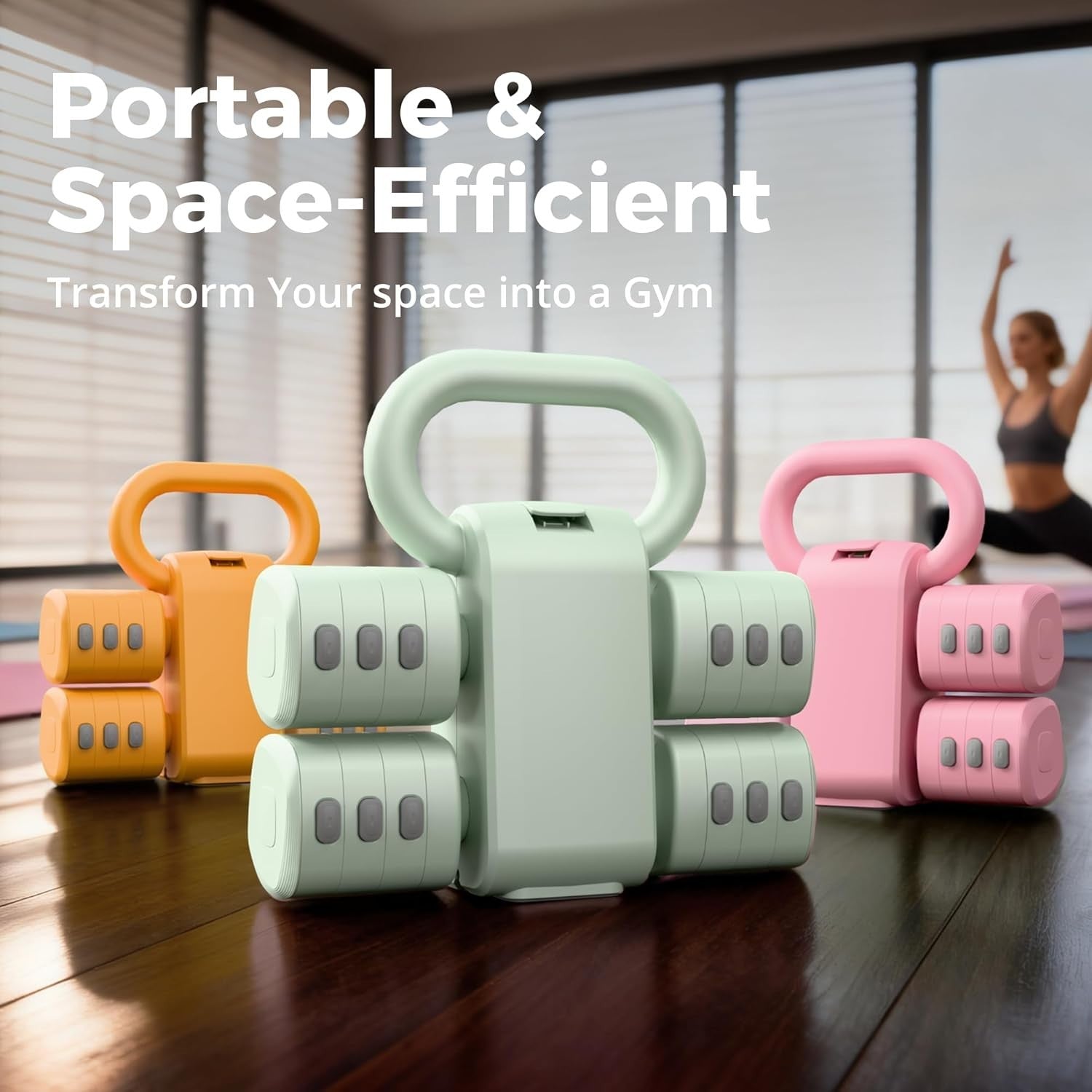 2-in-1 Adjustable Dumbbell Kettlebell Set Women 4-Level Home Gym Weights