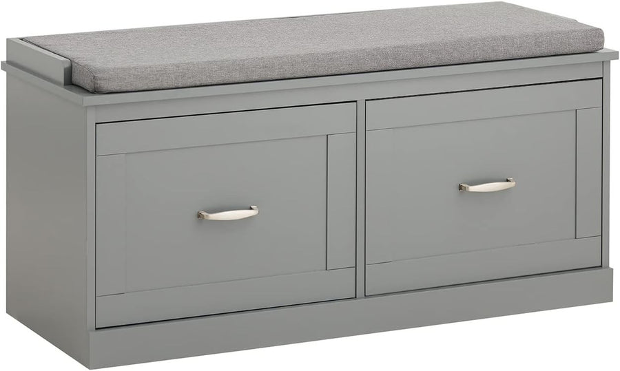Grey Hallway Storage Bench Shoe Rack with Cushion Seat 2 Shelves MDF 98x37x49cm