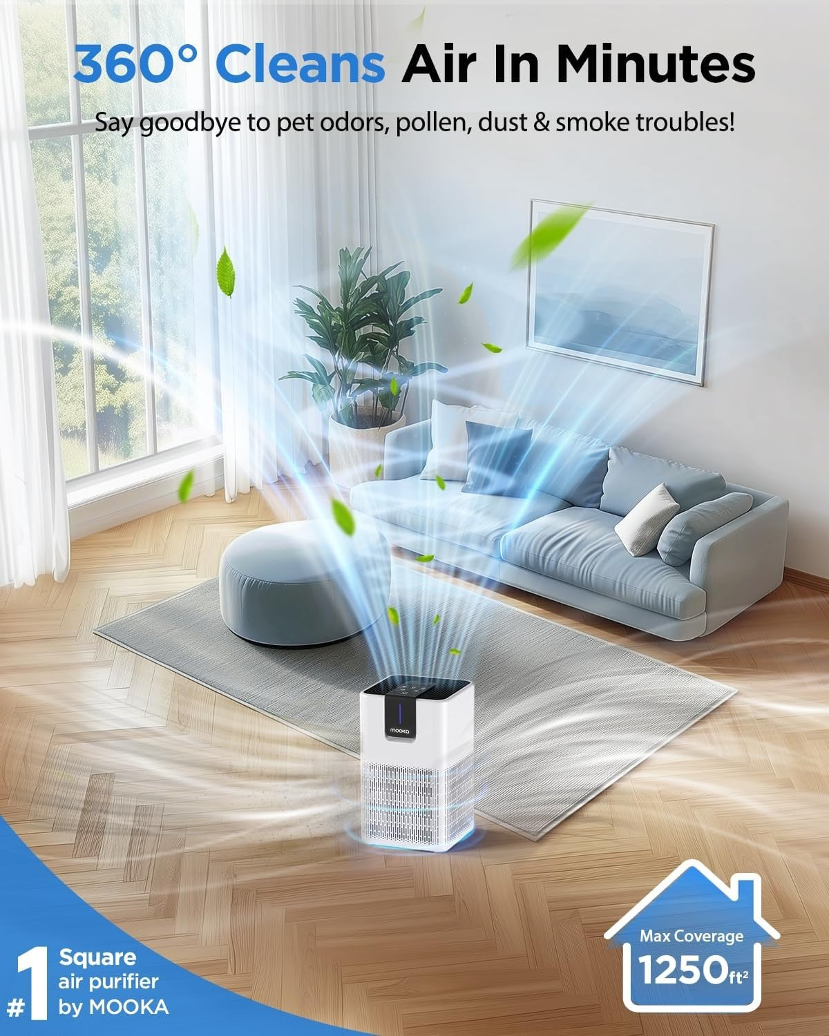 H13 HEPA Air Purifier Large Room 1250ft² Ultra Quiet Aroma Pets