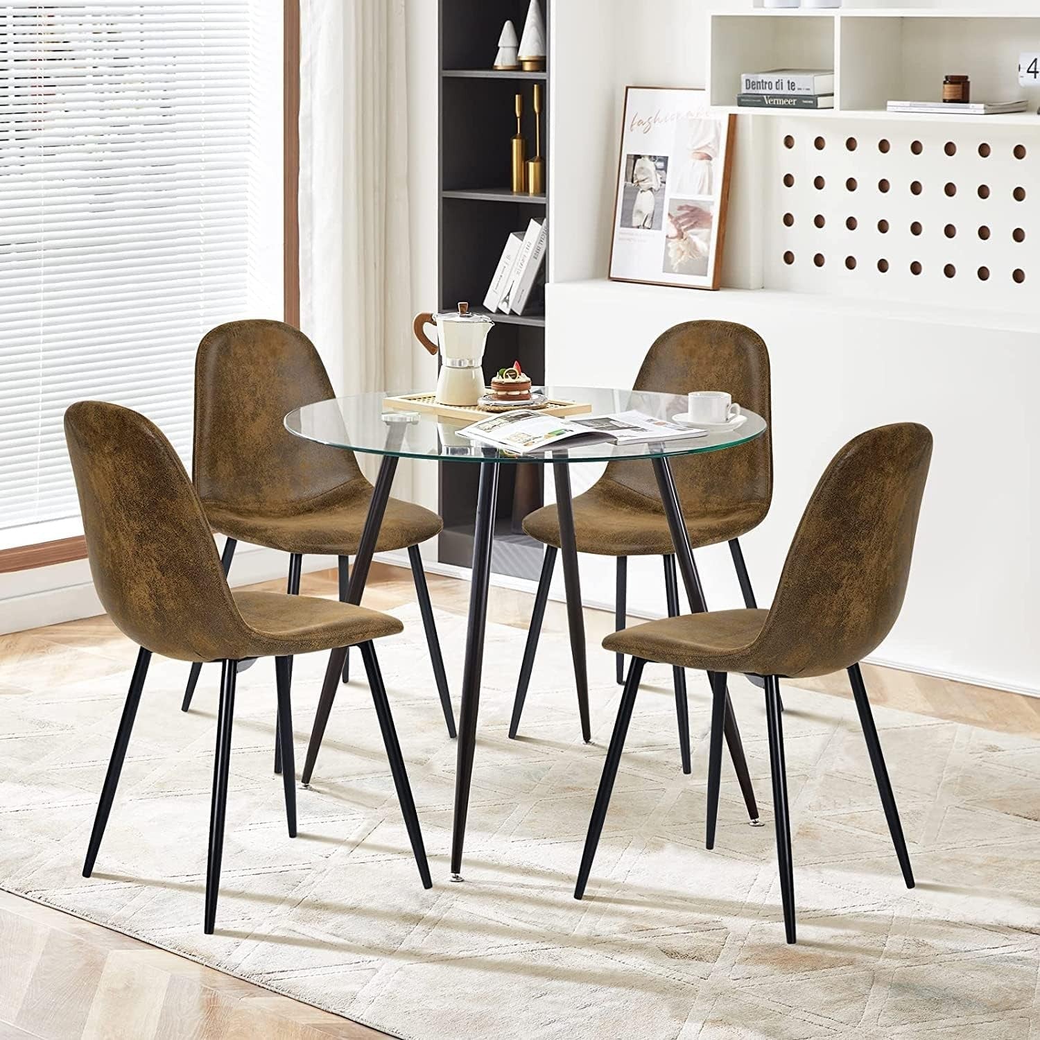 Round Glass Dining Table 90cm Modern Small Kitchen Dining Room Black Legs