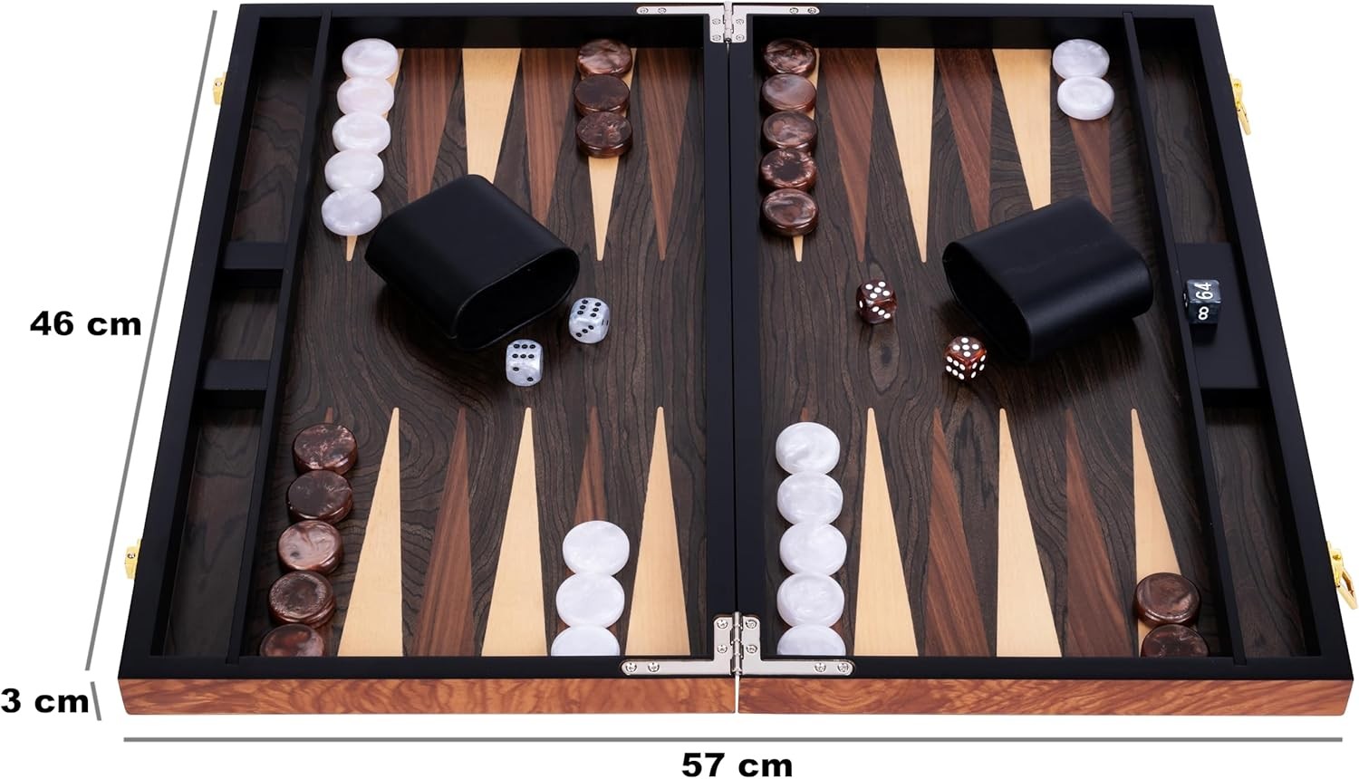 Deluxe 18in Wooden Backgammon Set Folding Luxury Board Game Travel Case