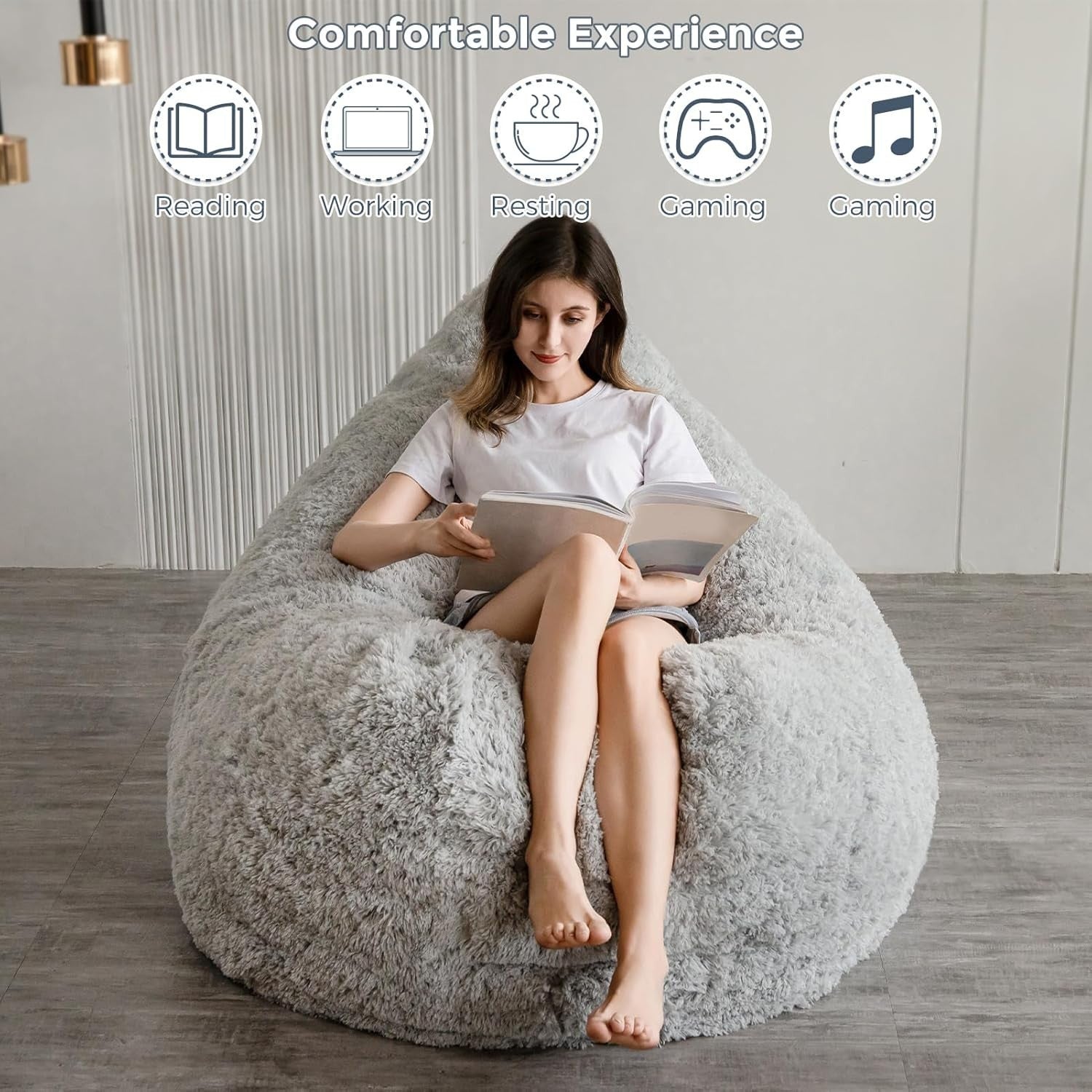 Giant Faux Fur Bean Bag Sofa Bed Chair Adult Recliner Floor Lounger