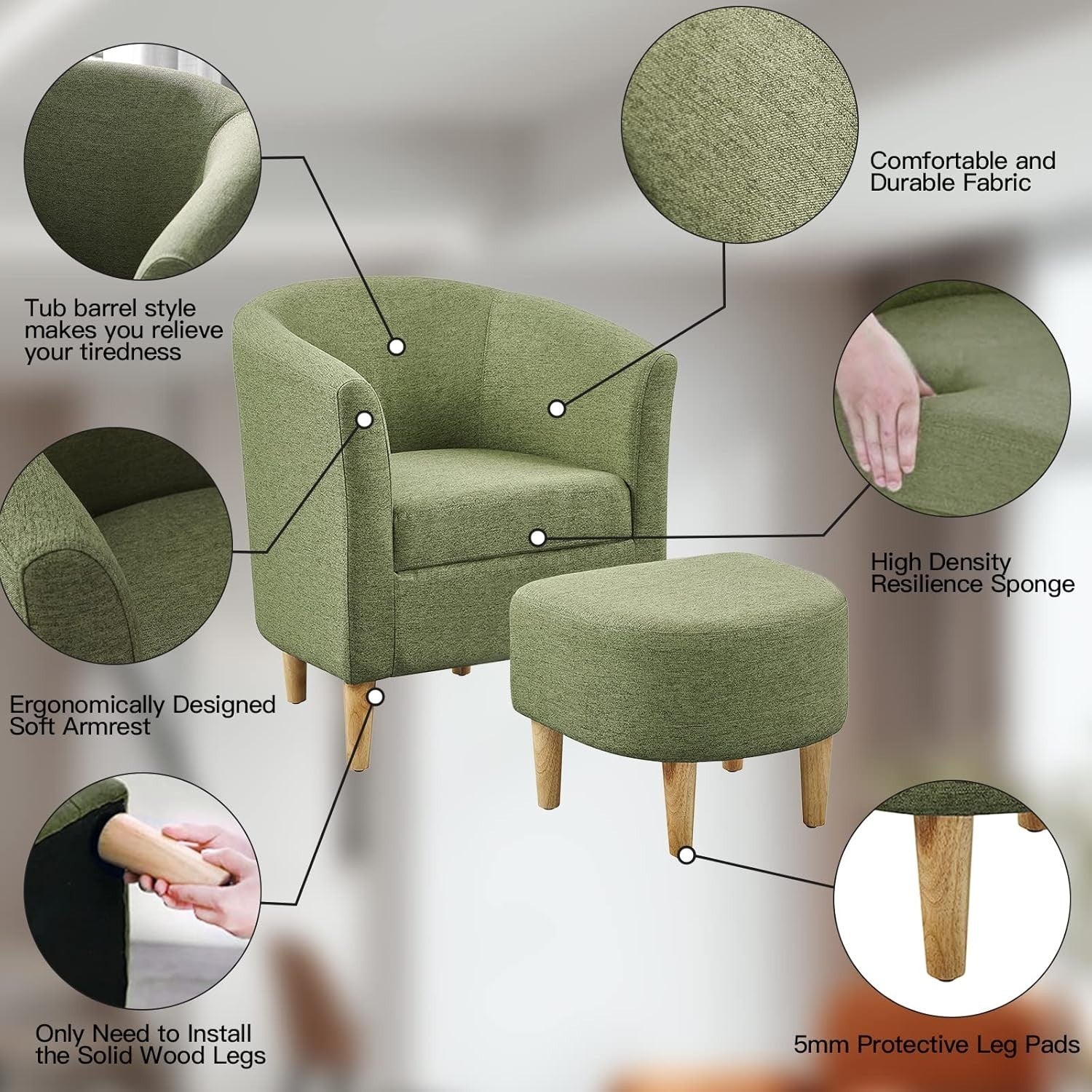 Snuggle Boucle Armchair with Footstool Lounge Tub Chair Sofa Green