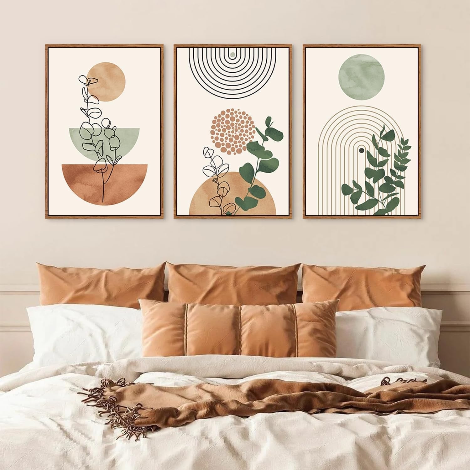 Boho Terracotta Green Abstract Canvas Wall Art Set 30x40cm