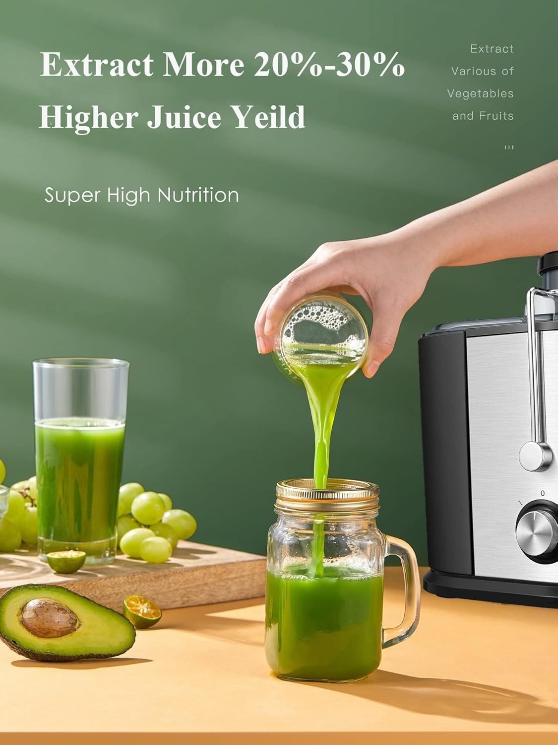 900W Centrifugal Juicer 3in Wide Chute Whole Fruit Low Noise Easy Clean
