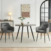 Round Dark Walnut Dining Table Set with 2 Grey Faux Suede Chairs Kitchen
