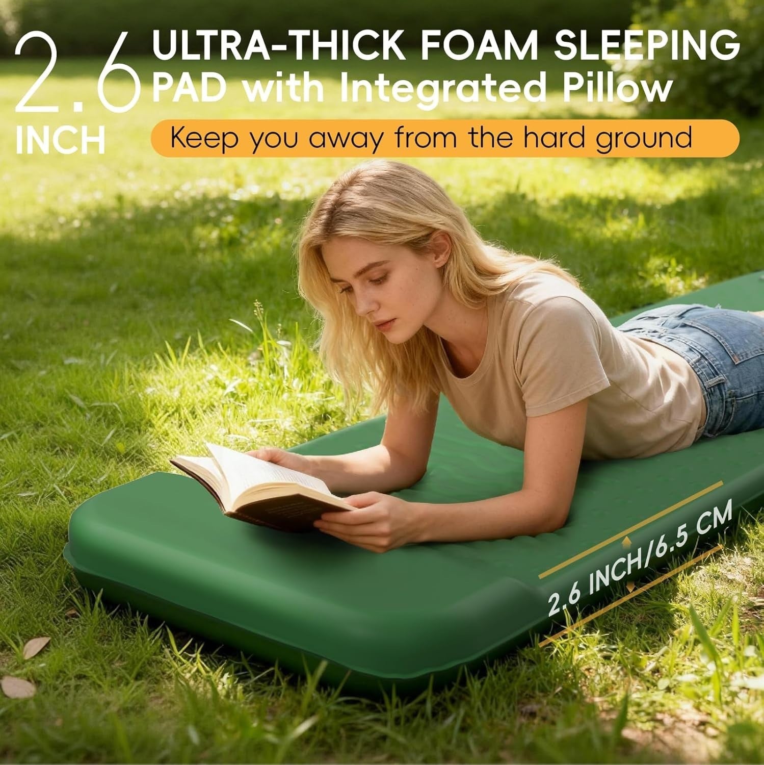 Memory Foam Camping Sleeping Pad with Pillow – Compact, Self-Inflating