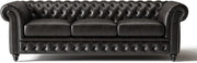 92" Chesterfield Full-Aniline Leather Sofa 3 Seater Classic Black Couch