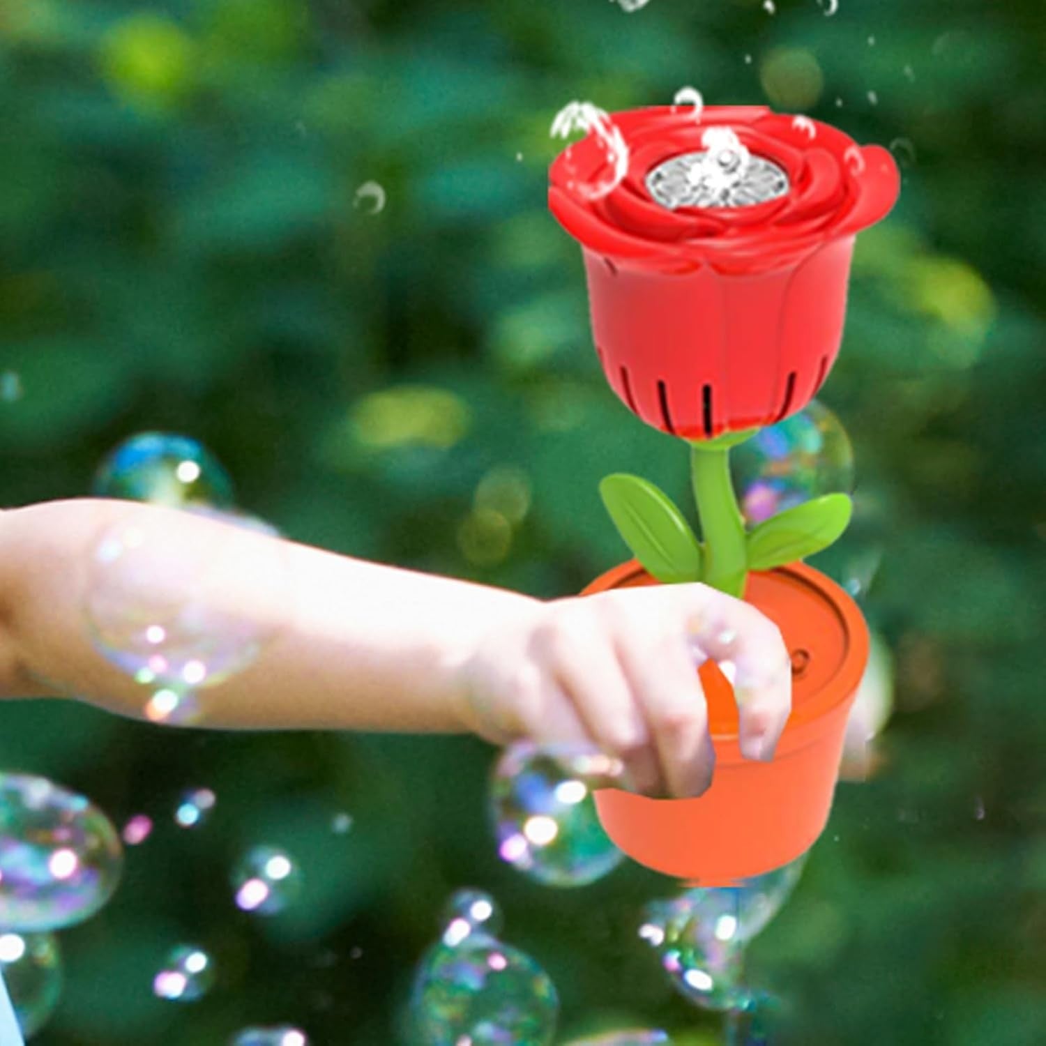 Rose Flower Bubble Machine LED Light Portable Party Toy Red