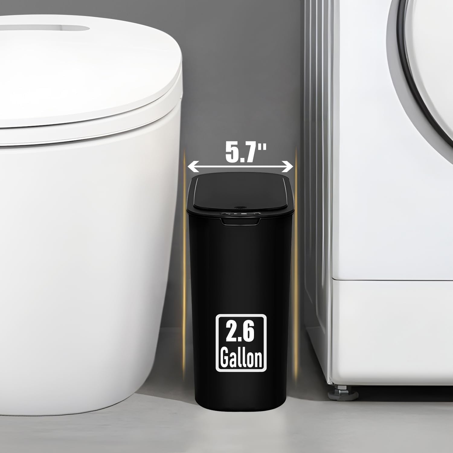 Automatic Touchless Bathroom Bin 2.6 Gallon Slim Motion Sensor Black
