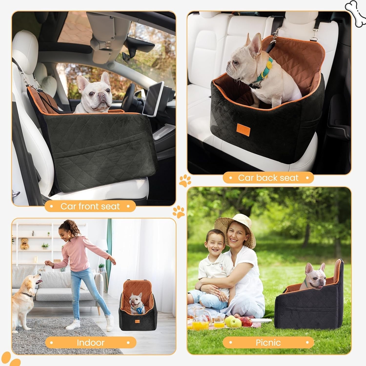 Dog Car Seat Booster Bed Thick Cushion Safety Leash Travel Seat 30lb