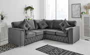 Plush Velvet Steel Corner Sofa 5-Seater, Foam Cushions, Chrome Feet, L-Shape