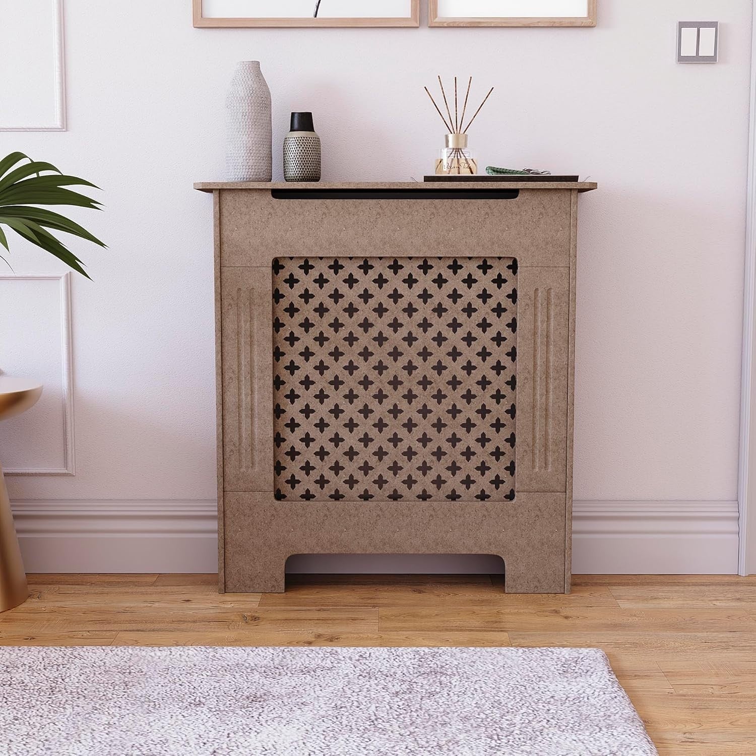 Small Radiator Cover | Unfinished MDF Cross Pattern Cabinet