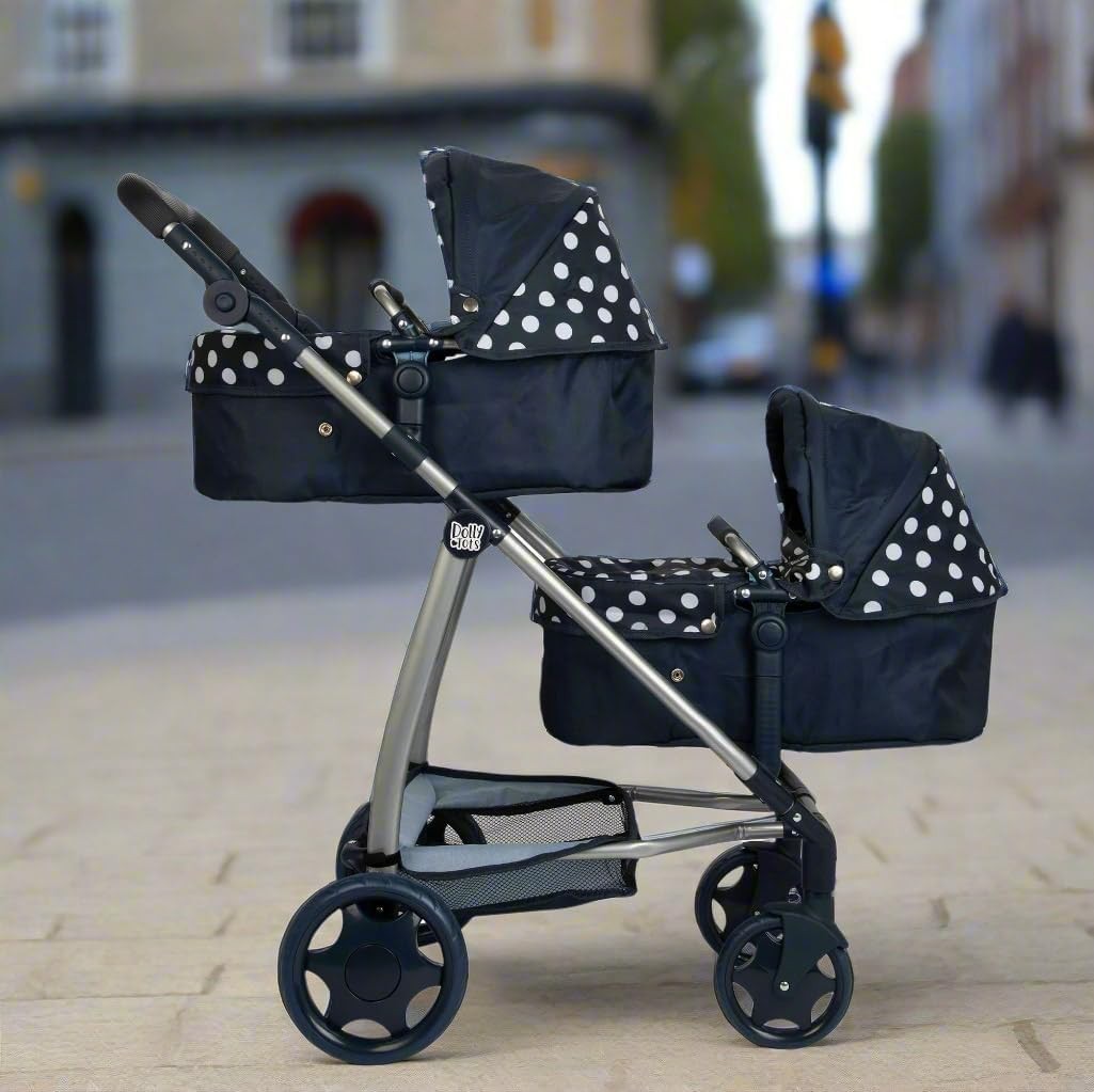 Twin Dolls Pram Double Pushchair Foldable Toy Stroller Adjustable Handle