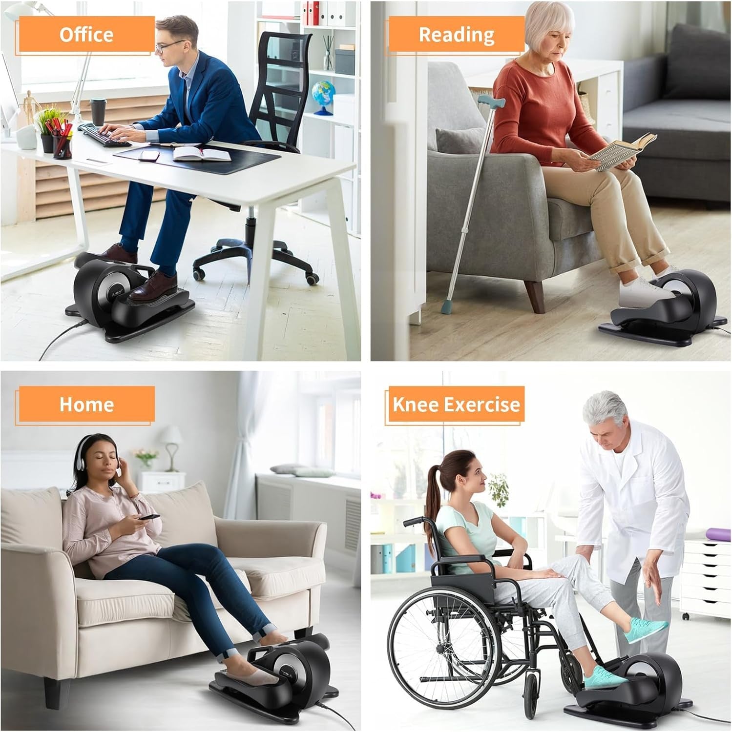 Under Desk Electric Elliptical Pedal Exerciser Quiet Seated Trainer LCD