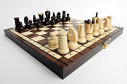 31cm Wooden Travel Chess Set with Red Felt | Portable Board & Handcrafted Pieces