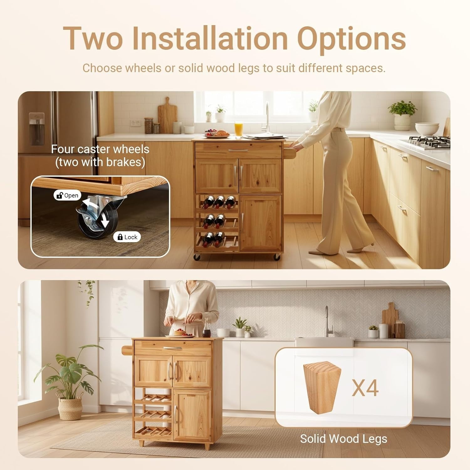Solid Wood Kitchen Trolley 66cm Wine Rack Cart