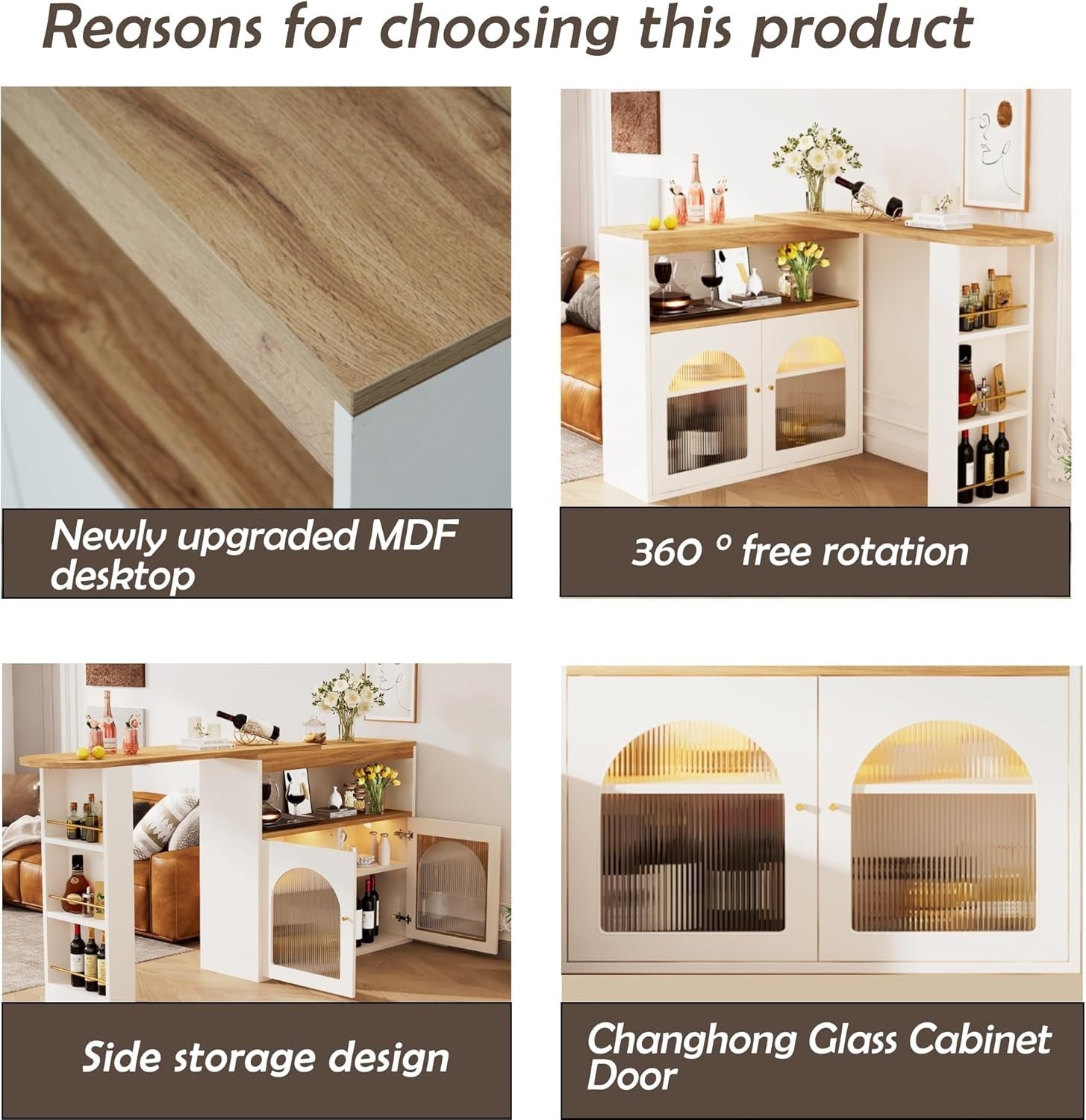 Extendable White Bar Table w/ LED Storage Cabinet Shelves 138×39×105cm Furniture