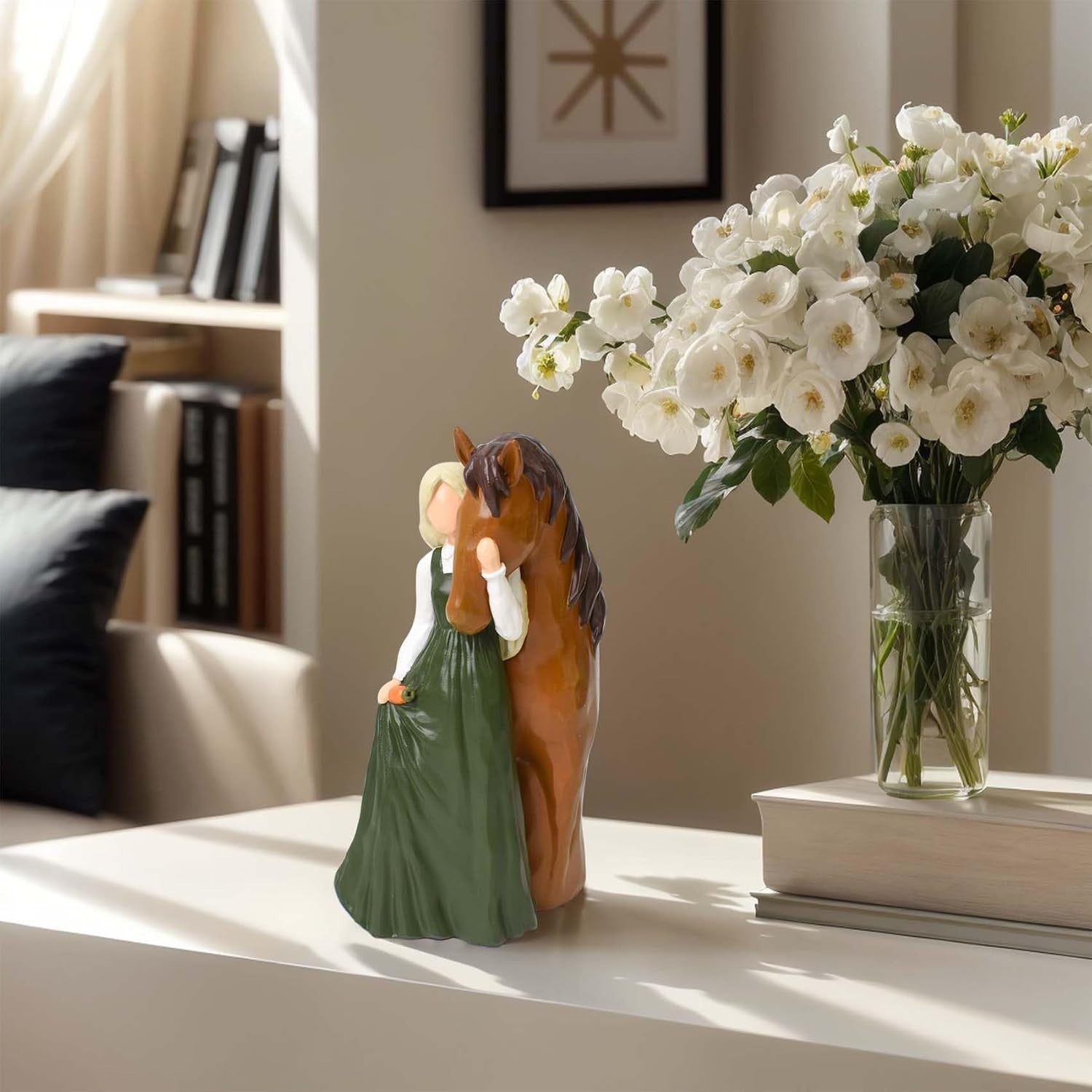 Girl Embracing Horse Figurine | Hand-Painted Resin Statue | Friendship Gift
