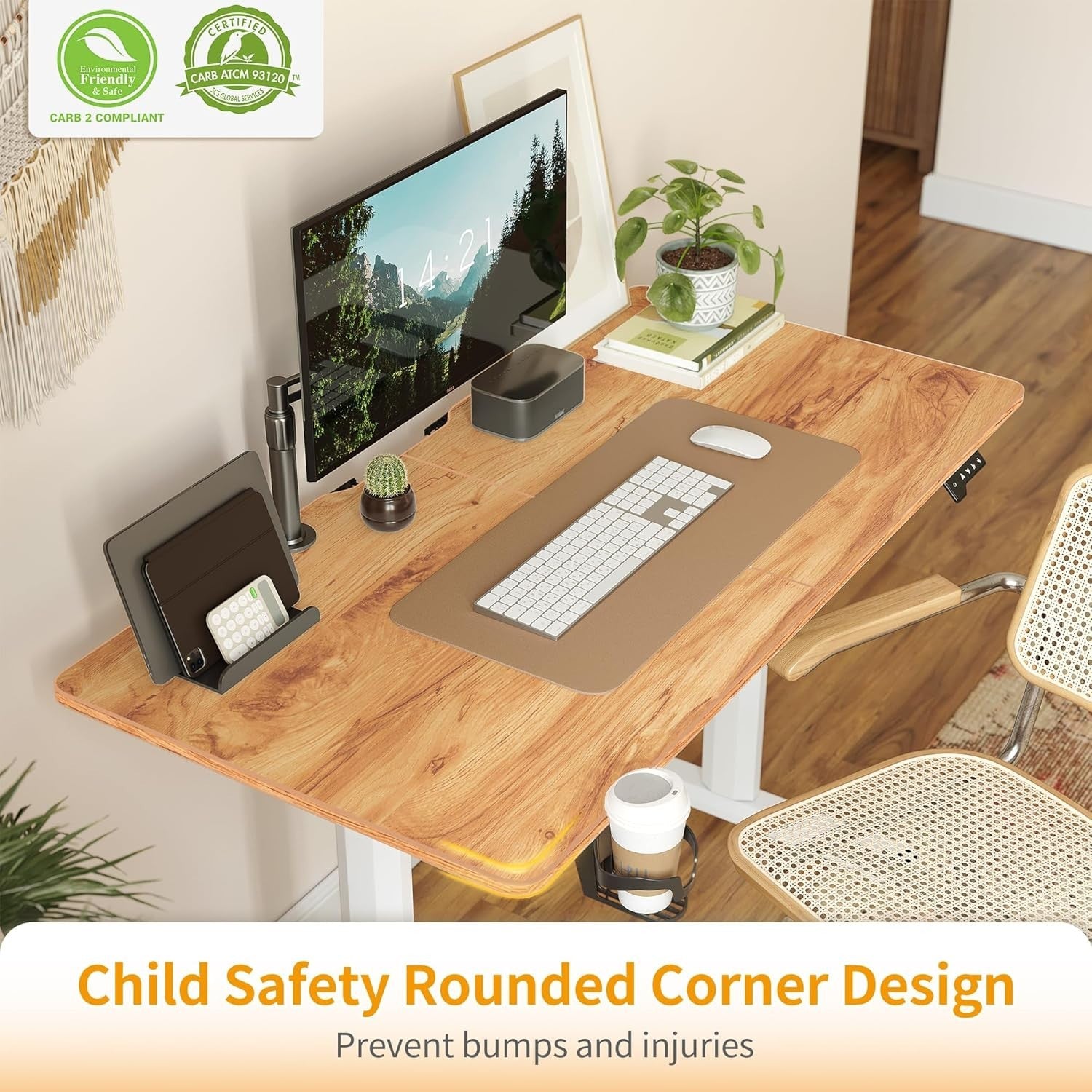 Light Brown Electric Standing Desk 140x60cm Adjustable Sit Stand Table