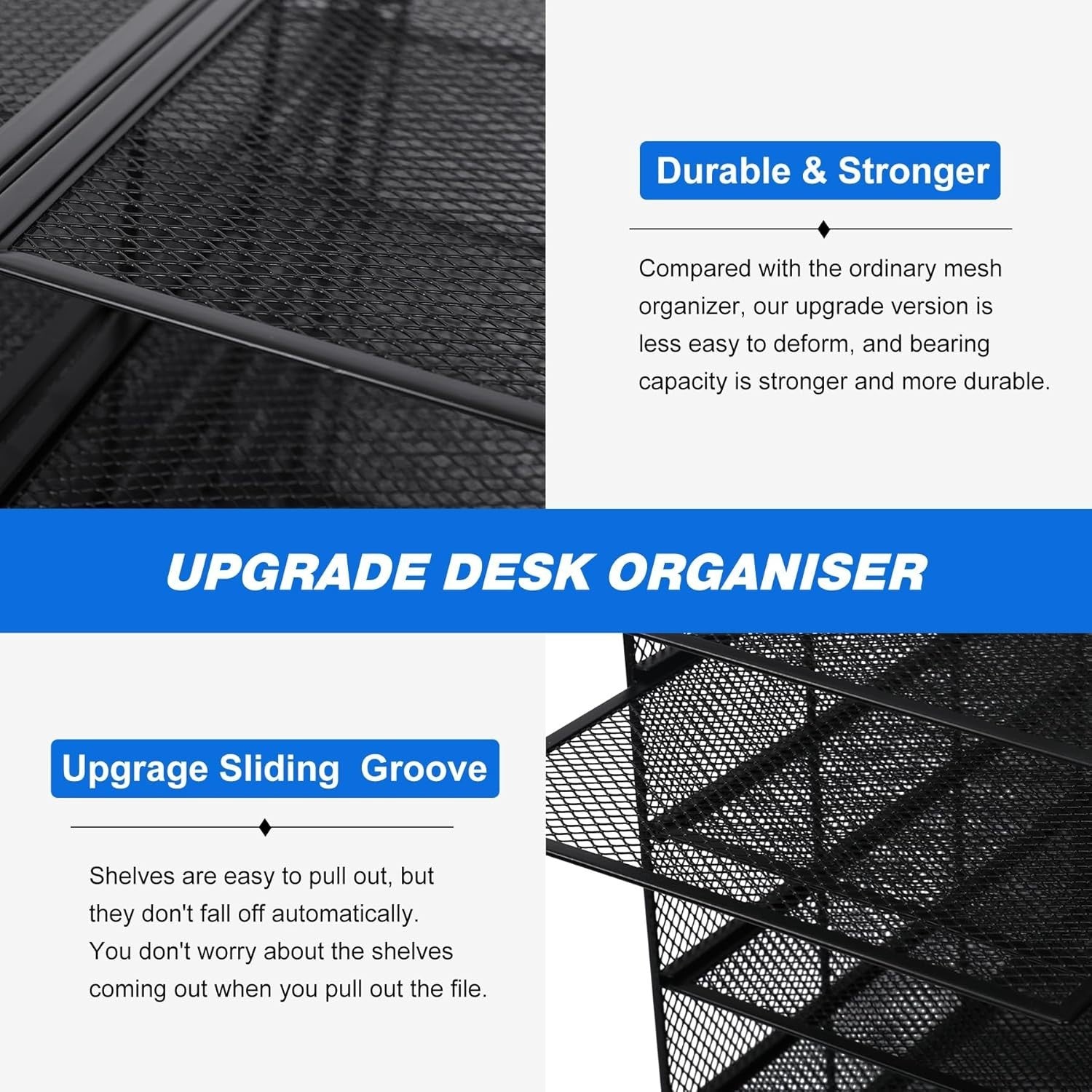 7-Tier Adjustable Mesh Desk Organiser, 12 Compartment File & Letter Tray Rack, B
