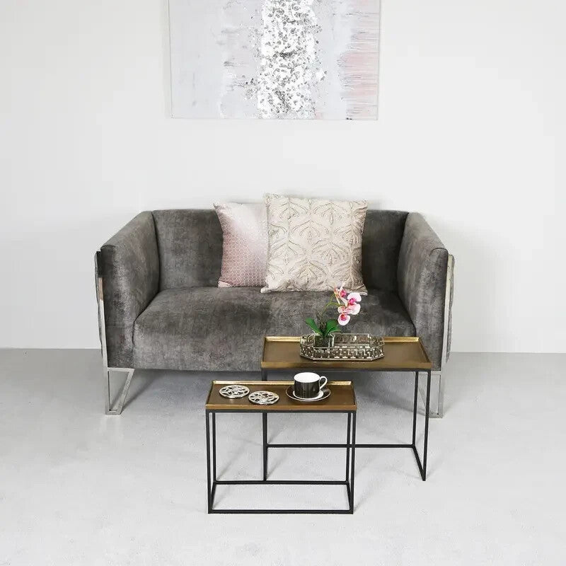 Set of 2 Gold Nesting Tables Black Frame Modern Living Room Coffee Set