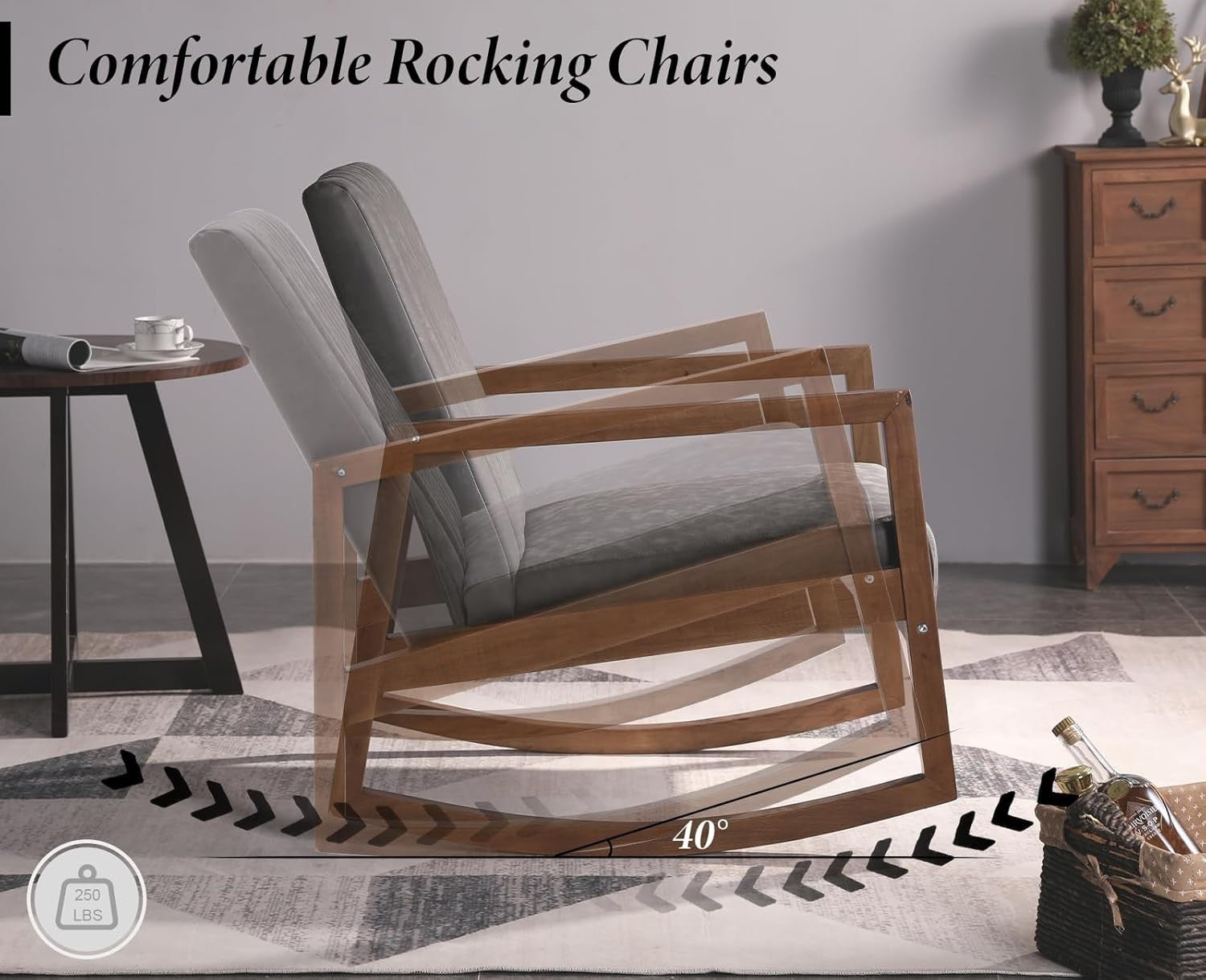 Grey PU Leather Rocking Chair with Walnut Frame - Comfortable & Durable