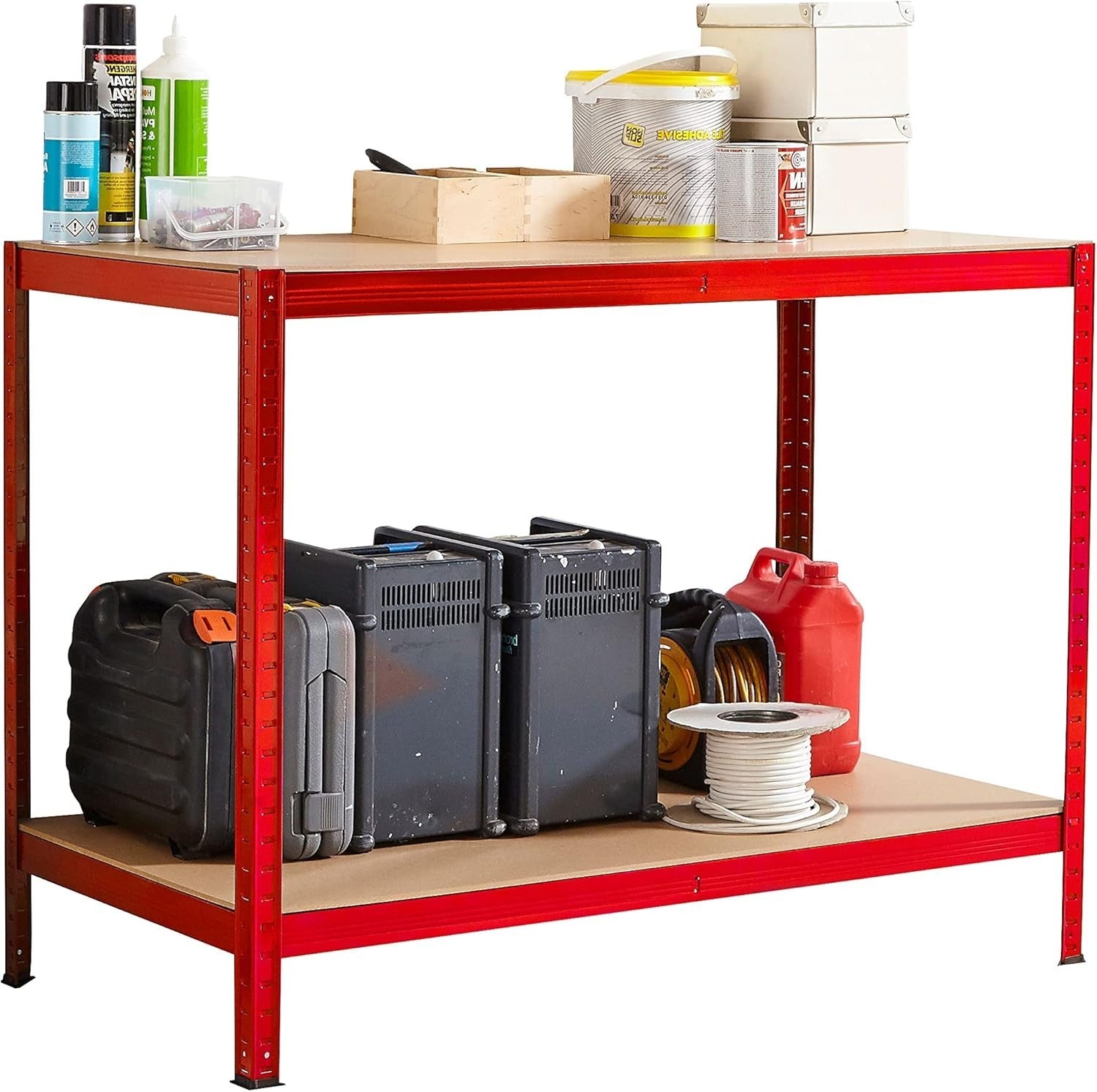 Heavy Duty Red Steel Workbench 120x60x90cm Boltless MDF Garage Table