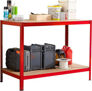 Heavy Duty Red Steel Workbench 120x60x90cm Boltless MDF Garage Table