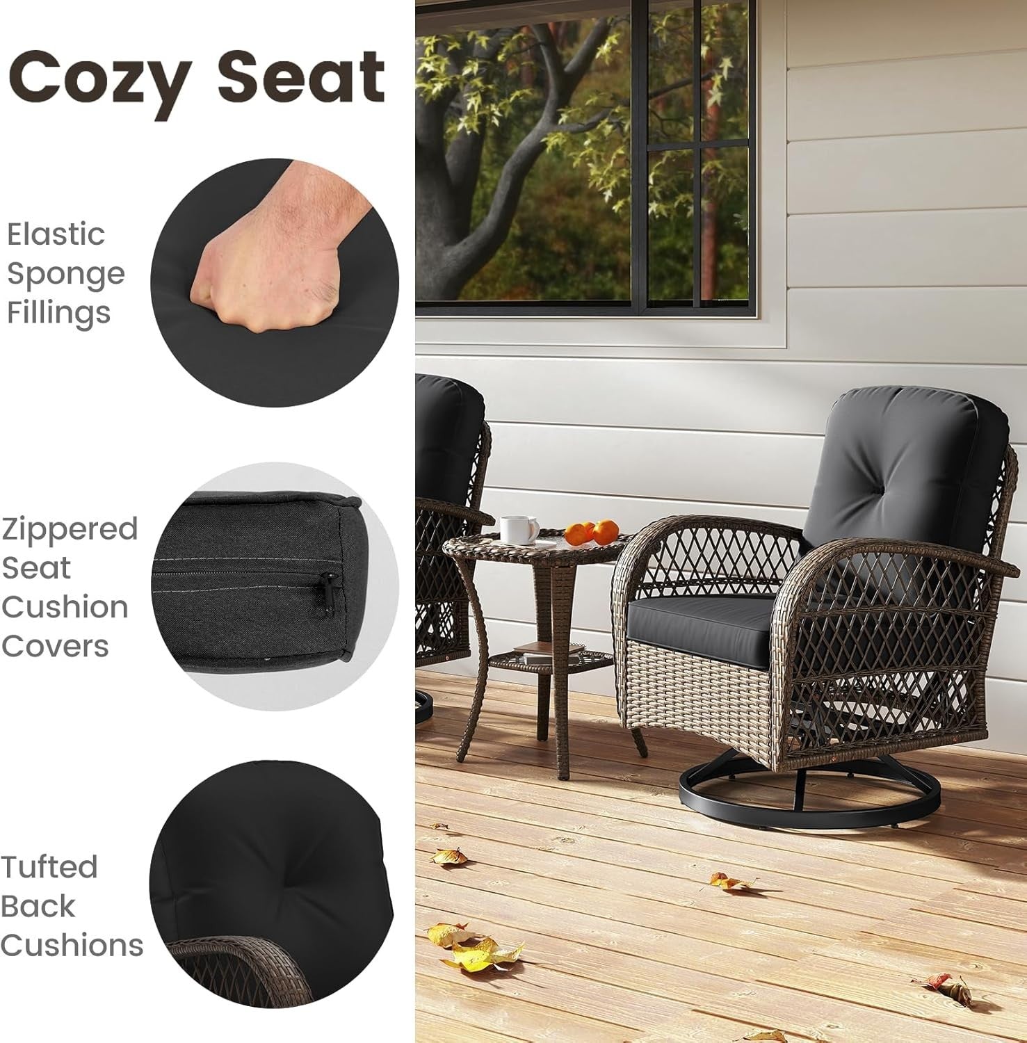Luxury Swivel Rattan Bistro Set Reclining Chairs Coffee Table Garden Patio