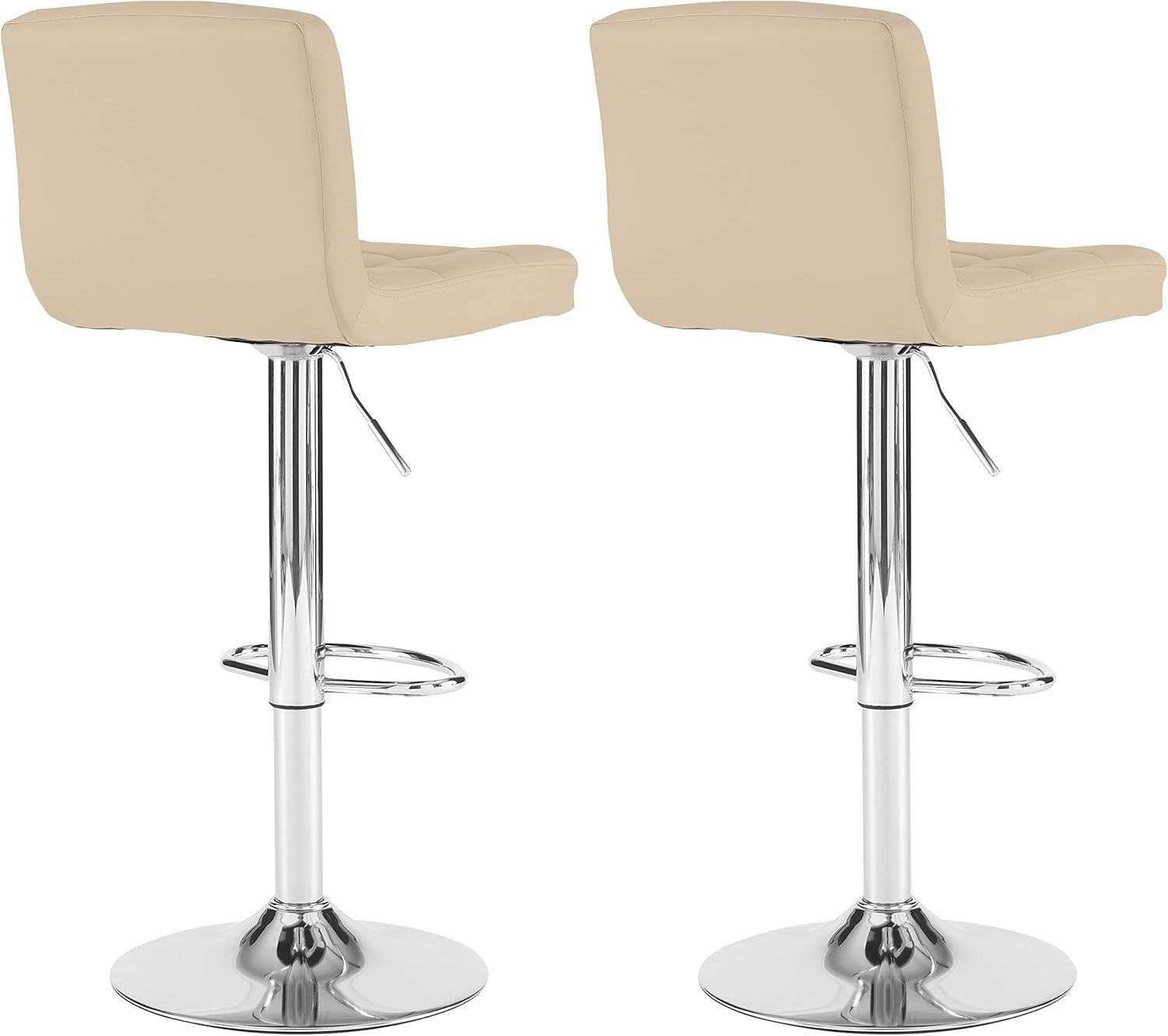 Adjustable Swivel Bar Stools Set of 2 | Cream Faux Leather Chrome