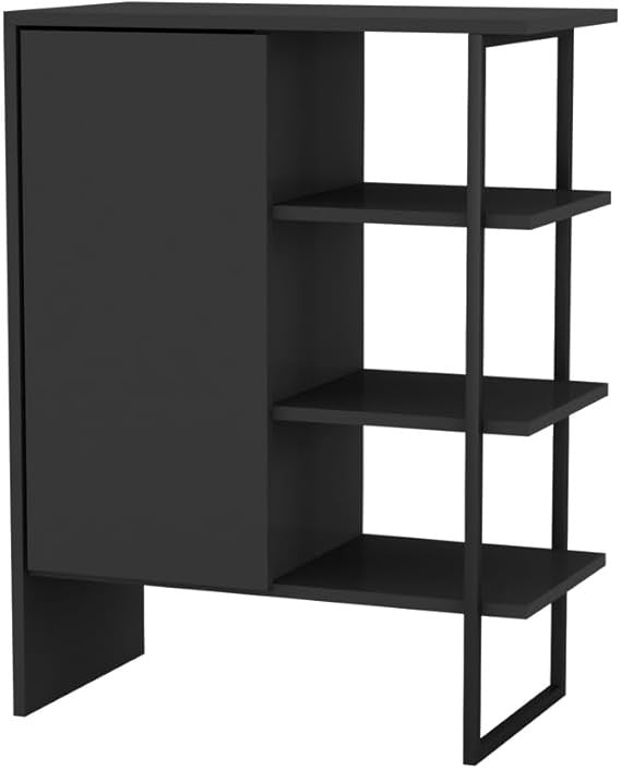 60cm Modern Wood & Steel Cabinet Shelf Unit – Storage Bookcase with Door
