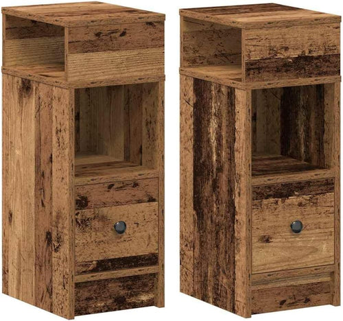 Set of 2 Rustic Wood Bedside Tables with Drawer & Shelves | Vintage Nightstands