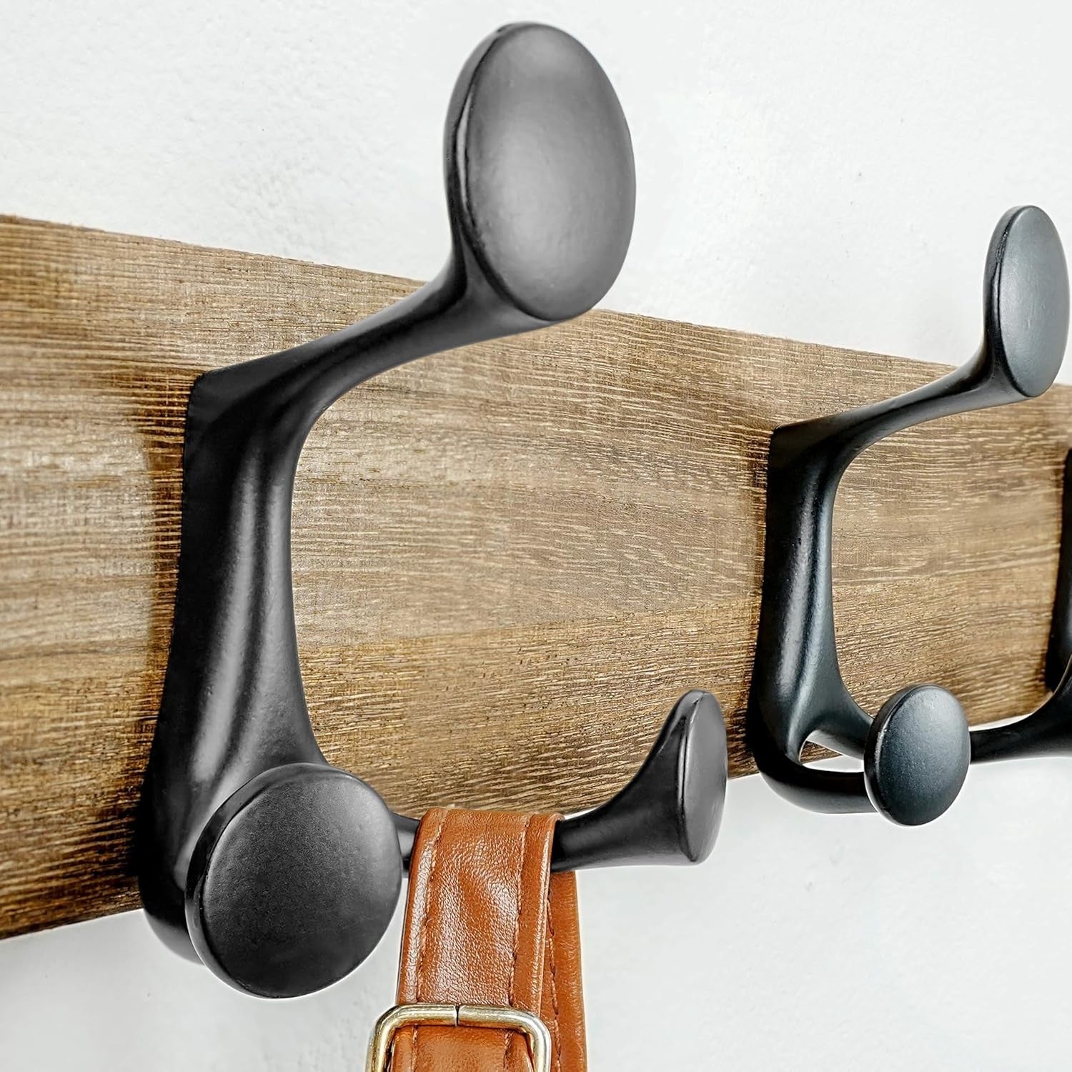 Rustic Burnt Wood Wall Coat Rack 61cm – 5 Triple Hooks Heavy Duty Hanger