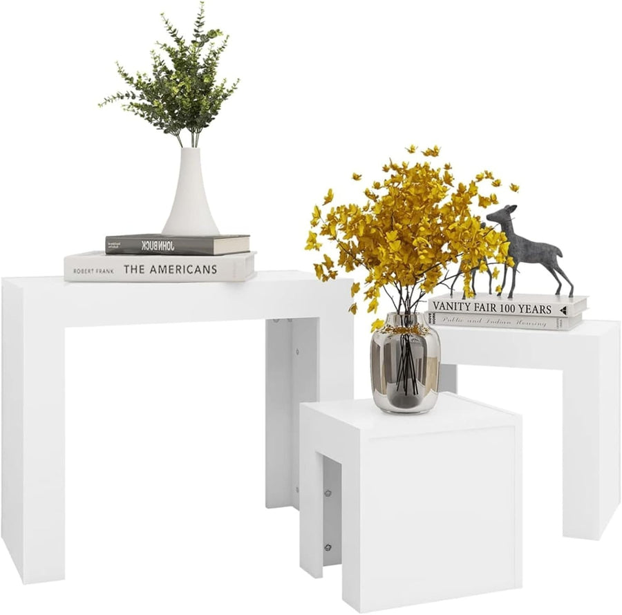 3-Piece Nesting Coffee Table Set, Versatile Side End Nightstand, Modern Engineer