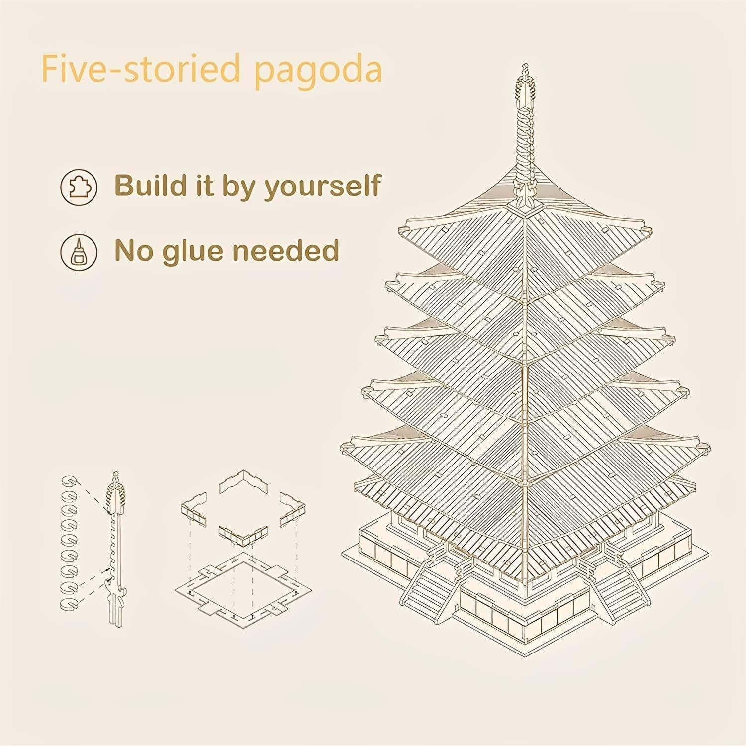 3D Wooden Pagoda Puzzle Japanese Temple Model DIY Home Decor Gift