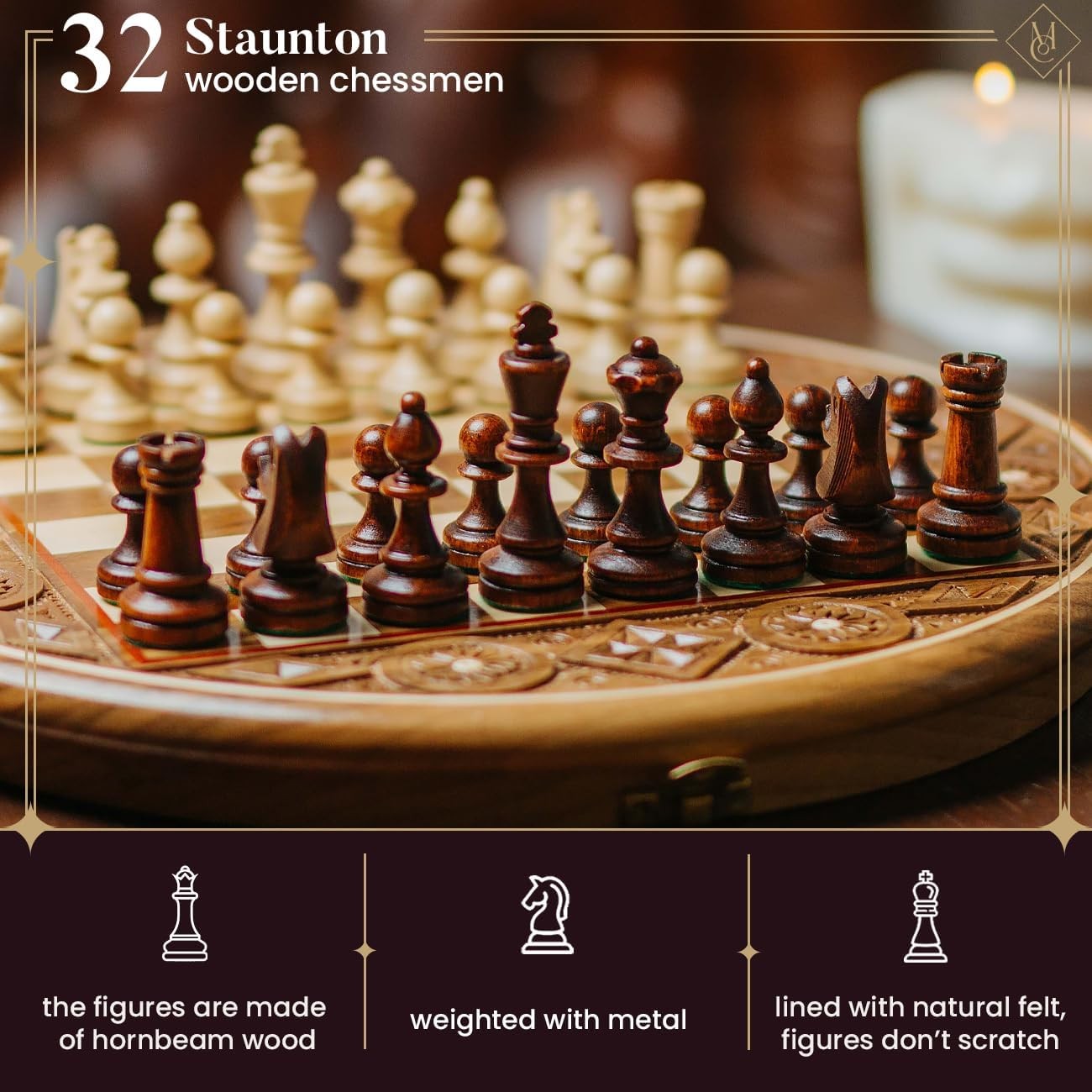 35cm Handcrafted Wooden Chess Set | RUBY Sculpted Pieces | Portable Luxury Board