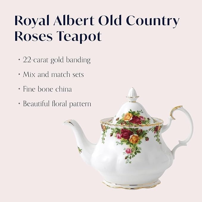 Large Vintage Floral Bone China Teapot 1.25L Gold Rim Elegant Tea Pot
