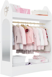 Kids Wardrobe with Mirror & Hanging Rail, No Drawer, White Rocket Design
