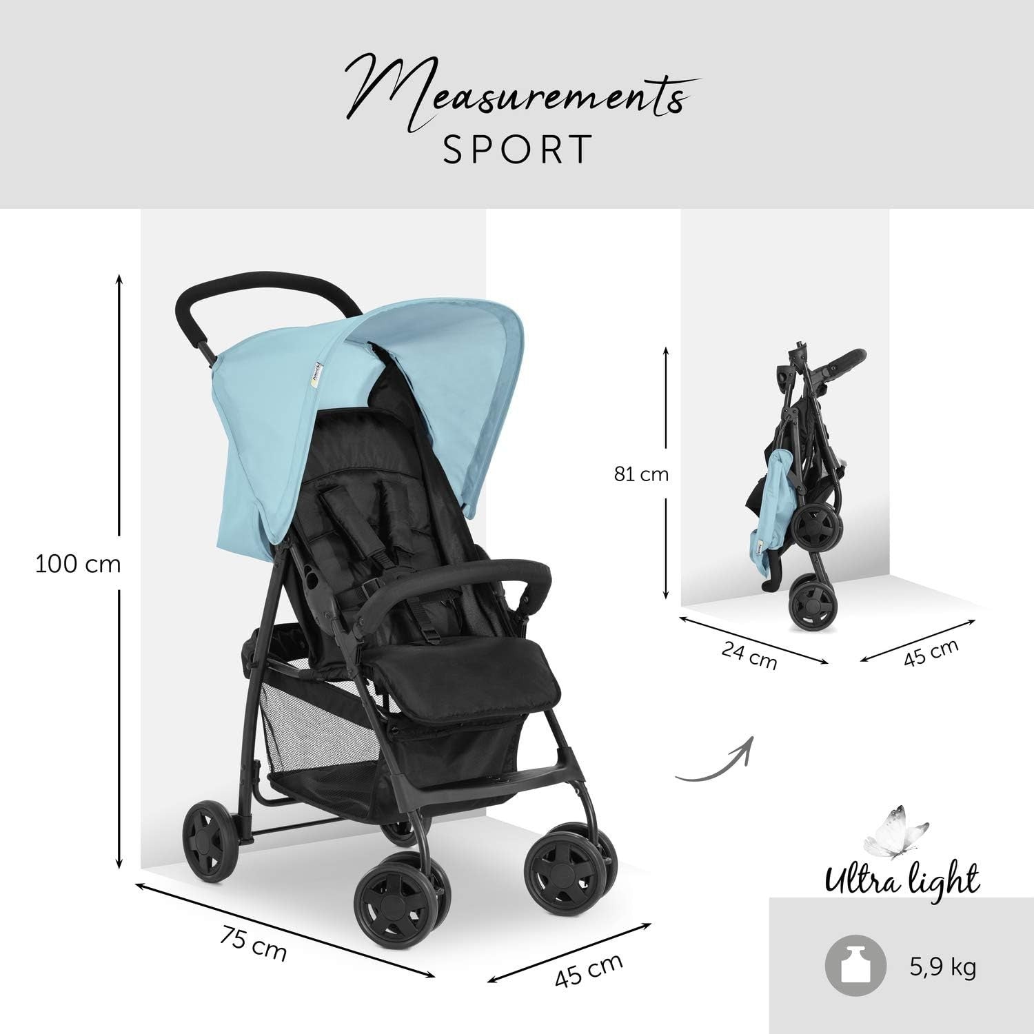 Blue Lightweight Baby Pushchair 5.9kg Compact Fold Travel Buggy from Birth