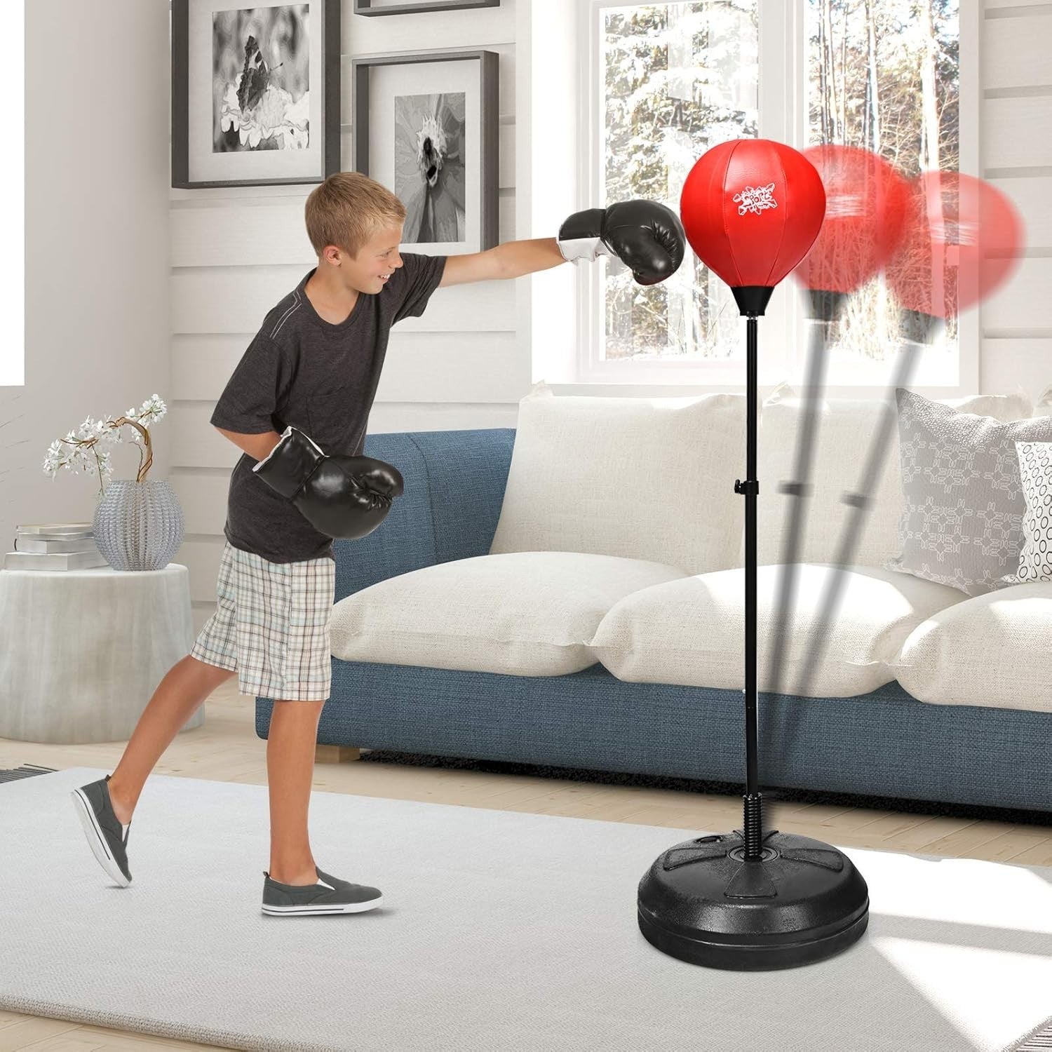 Adjustable Inflatable Boxing Ball Stand Kids Teens Adult Training Set