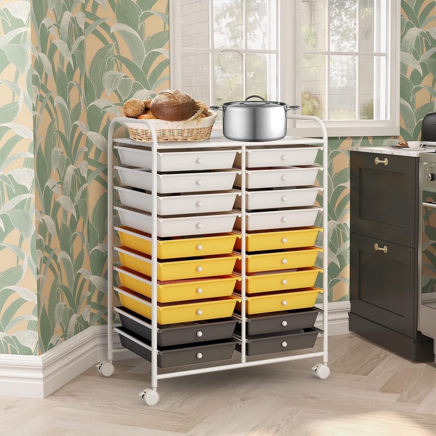 20 Drawer Rolling Storage Cart Mobile Organizer Trolley Yellow Wheels
